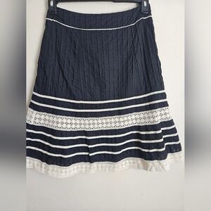 Ann Taylor Navy Skirt with White Lace Accents